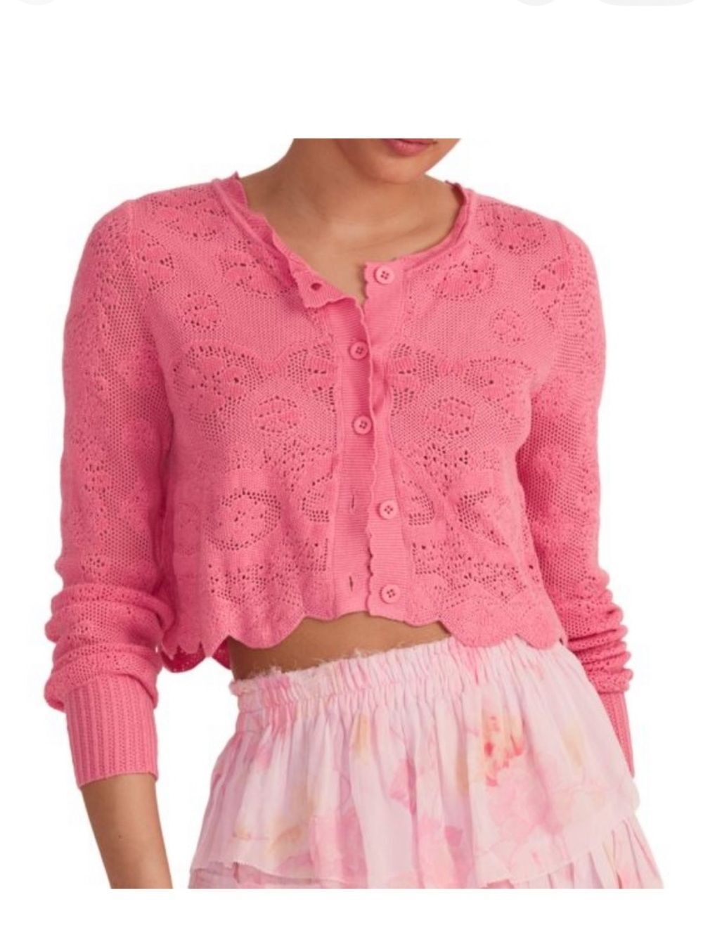 LoveShackFancy Muriel Cropped Crochet Cardigan Sweater